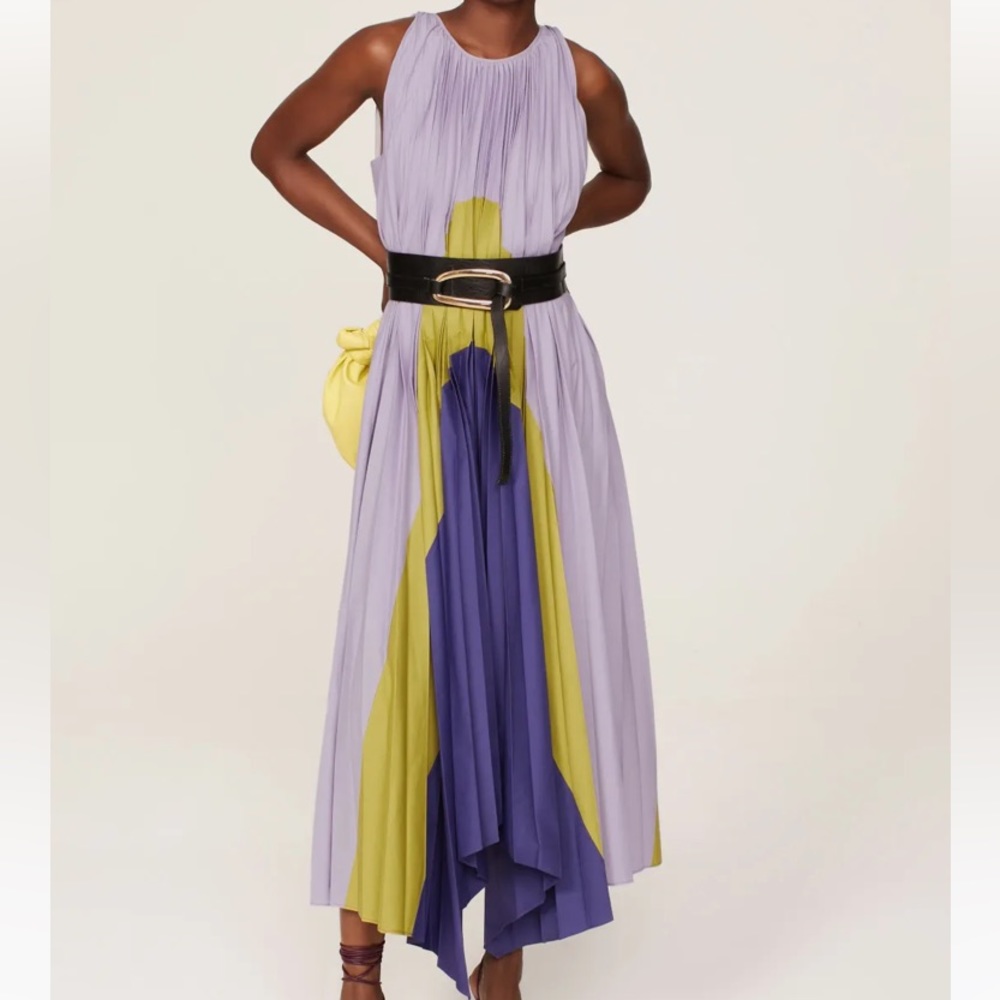 Bibhu Mohapatra Collective Purple Pleated Panel Maxi Dress Size 2